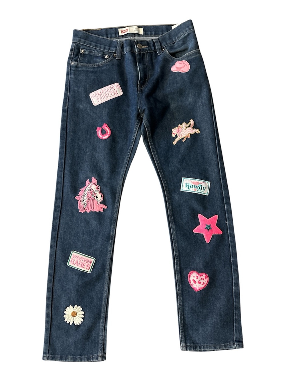 Levi's 511 Slim Dark Blue Straight Leg Jeans with Hand sewn Patches. 30” x 30”
